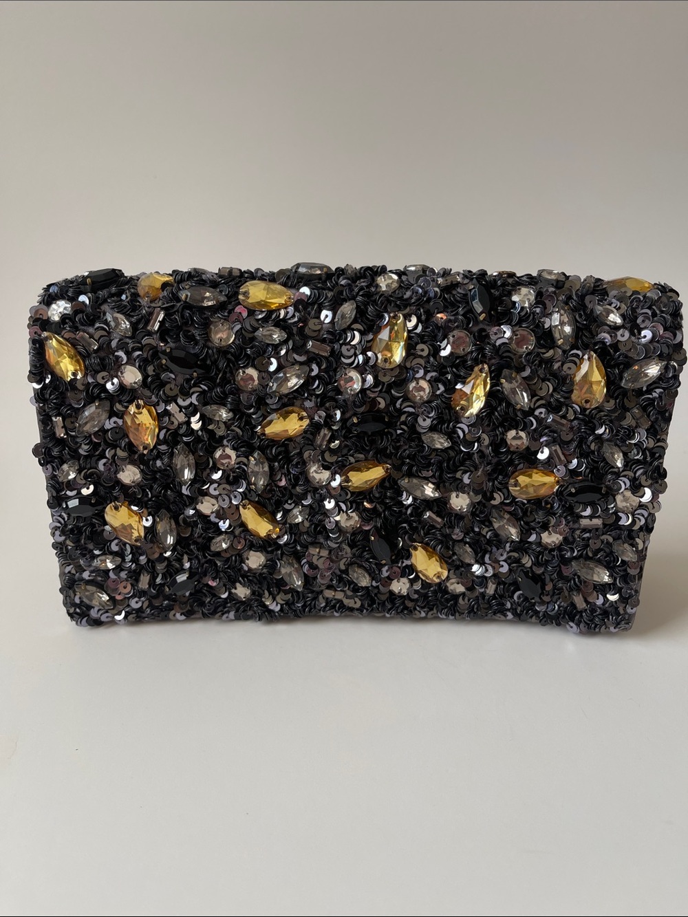 RARE Alice and Olivia Black Sequin & Gold Accent Clutch with Dust Bag